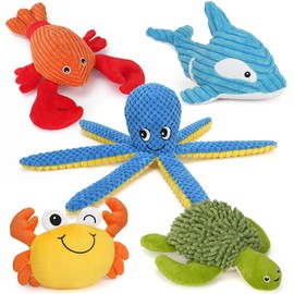 PrimePets Squeaky Plush Dog Toys, 5 Pack, Soft Dog Toy for Small and Medium Dogs, Interactive Stuffed Puppy Toy (Ocean Animals)