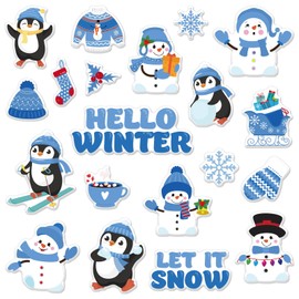 Whaline 2 Sheet Winter Thick Gel Clings Snowman Penguin Snowflake Window Gel Decals Reusable Cute Hello Winter Window Clings for Home Classroom Nursery Christmas Winter Party Supplies Gift