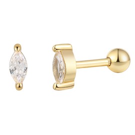 XENOX® Piercing earrings made of high-quality 925 sterling silver with zirconia stone, Sterling Silver, Cubic Zirconia