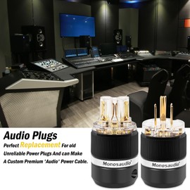 Monosaudio HiFi Power Plug Pure Copper 15A/125V 10A/250V IEC C13/C15 Power Connector Hi-end Audio Power Plug for DIY Audiophile Power Cord HiFi Audio AC Power Cable(Gold Plated)（M101G/F101G）