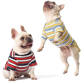 Knuffelen Dog Shirts Cotton Striped T-Shirt, Summer Pet Clothes for Small Dogs, 2-Pack Soft Puppy Apparel Cat Tee, Breathable Stretchy, Red Yellow XS
