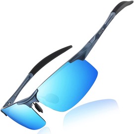 DUCO 8177 Men's Sunglasses, Polarized Sports Sunglasses, UV400, Hanko, Sangurasu, AL-MG Alloy, Ultra Lightweight Sunglasses for Men, For Driving, Bicycling, Fishing, Running, Golf, Matte Blue Frame