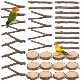 18 PCS Bird Perches Stand Toy, Natural Wood Parrot Perch Stand Bird Cage Branches Platform Accessories for Parakeets Cockatiels Conures Macaws Finches Love Birds