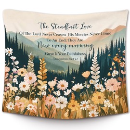 XLDLIOO Christian Floral Wall Tapestry, Bible Verse Mountain Forest Wall Tapestry Hanging for Bedroom, Farmhouse Wildflower Tapestries Decor Art for Home Living Room Church, 50x60in