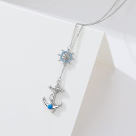 Anchor Necklace 925 Sterling Silver Y Lariat Necklace Rudder Pendant Jewelry Gifts for Women Girl