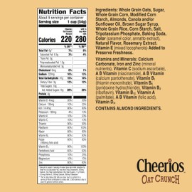Cheerios Oat Crunch Almond Breakfast Cereal, Made with Whole Grain, Large Size, 18.2 oz