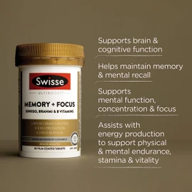 Swisse Ultiboost Memory + Focus - Supports energy production & stress response - 50 Tablets