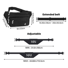 Minnhua 4 Pockets Bum Bag Fanny Pack Bumbags for Men Women Waterproof Waist Bag Large Capacity Waist Packs with 64cm Extended Belt for Dog Walking Sport Running Hiking Cycling Travel