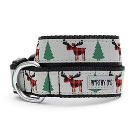 The Worthy Dog Buffalo Moose Adjustable Collar - Stylish and Durable Chritmas Collar for Dogs with Strong Quick Release Buckle Grey Color Large Size