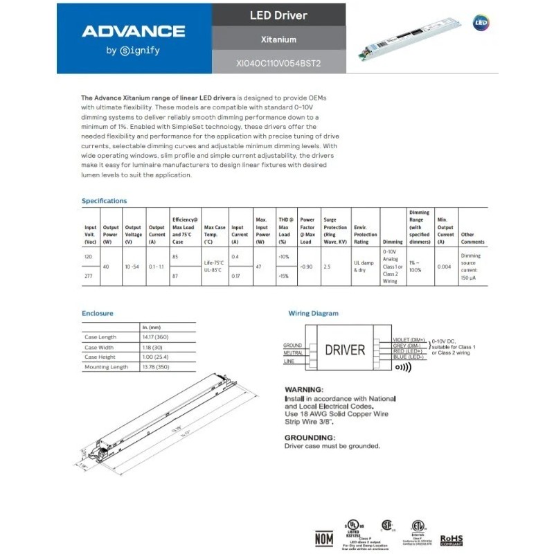 Advance LED Electronic Driver XI040C110V054BST2