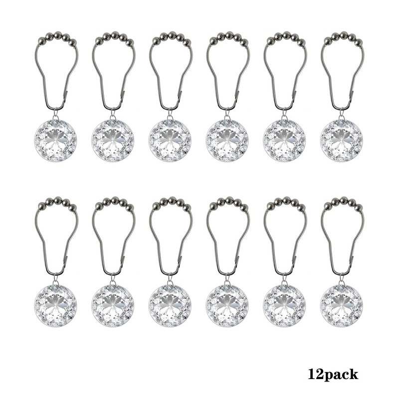 Crystal Shower Curtain Hooks Decorative Clear Bling Rings Cute Girly