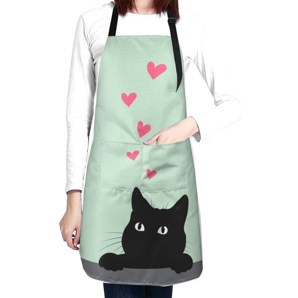 Perinsto Cute Cartoon Cat Waterproof Apron With 2 Pockets Funny