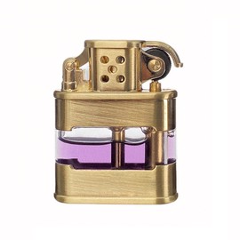 Fralwo Vintage Trench Lighter Cool Transparent Lighter Liquid Refillable Windproof Brass Lighter for Men, with Blue Lighter Liquid Colorants (Golden)