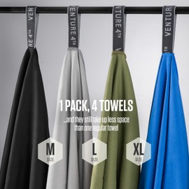 VENTURE 4TH - 4pcs Quick Dry Towels. Microfiber Travel Towels Ideal for Camping, Hiking, Backpacking, Gym. Lightweight & Fast Drying Travel Towels for Body. Compact & Easy to Pack - 4 Pack Medium