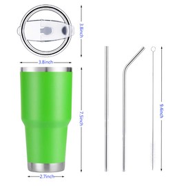 Joyclub 30oz Tumbler Stainless Steel Double Wall Vacuum Insulated Tumbler Cup Travel Mug with Lid, Straw and Cleaning Brush for Cold and Hot Drinks (Green)