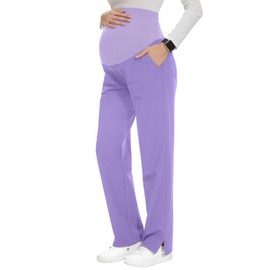 POSHGLAM Women's Maternity Scrubs Pant Stretchy Comfy Casual Pregnancy Pants(New Purple, Small)