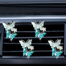 ZIMISI Dual Butterfly Car Dashboard Air Vent Trim Clips, Bling Rhinestone Auto Diffuser Air Outlet Clip, Cute Vehicle Interior Decoration Accessories for Women Girls (4Pcs/Blue)