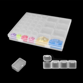 JoyHuaTrade 2 Sets Dual-Sized Paint Storage box with 28 Small and 8 Large Grids, Palette with Lid Clear Plastic Containers for Watercolor, Gouache, Oil Paint, 8.3 x 6.9 x 1 Inch