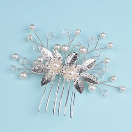 Alloy Floral Wedding Comb for Brides Set of 5- Crystal & Pearl Bridal Hairpieces, Elegant Rhinestone Hair Accessories for Women (Gold/Silver) (Silver)