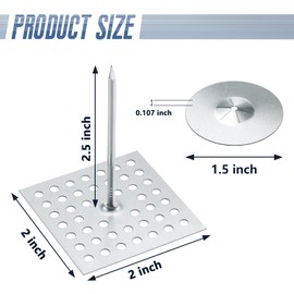 Hotop 100 Set 2-1/2 Inch Perforated Self Stick Insulation Pins 1.5 Inch Round Self Locking Washers Insulation Pins Insulation Hangers Washers for Foam Board Wall Floor Ceiling 200 Pcs in Total