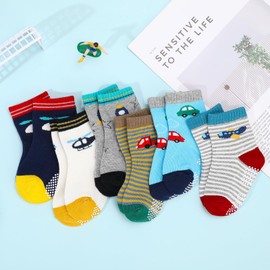 Utensilsto 6 Pairs of Stopper Socks Children's Cotton Non-Slip Socks with Cartoon ABS Socks for 1-3 Years Boys Girls, multicoloured, 1 -3 years