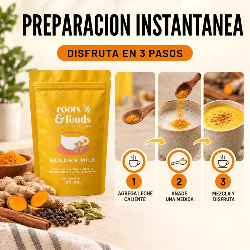 Golden Milk Leche Dorada Orgánica en Polvo — 80 Tazas,