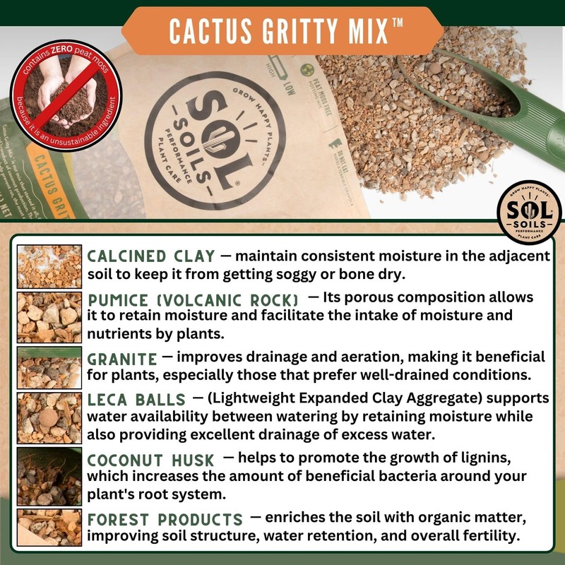 Sol Soils Cactus Gritty Potting Mix - Fast Draining, Peat