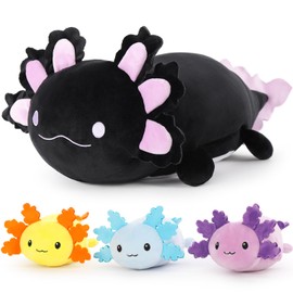 MaoGoLan 4Pcs Giant Axolotl Plush with 3 Babies Inside-23.5" Large Ultra Soft Axolotl Stuffed Animals Throw Pillow-Squishy Stuffed Axolotl Plush Collection Gift for Axolotl Lover,Kids,Teens,Black