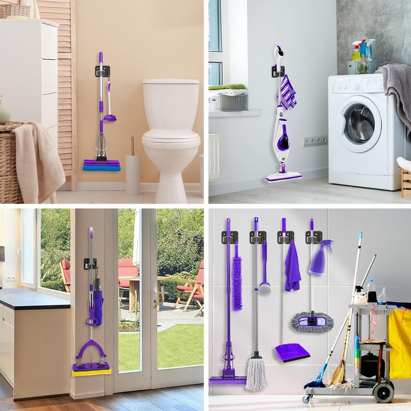 KLEBV Broom Holder Wall Mount Screw Drilling, Sturdy Heavy Duty