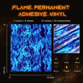 Tintnut Flame Permanent Adhesive Vinyl - 8 Sheets 12"x10" Blue Fire Patterned Permanent Adhesive Vinyl for Cutting Machine, Home Decor Self Sticker