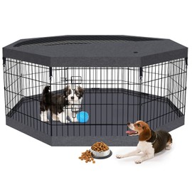 Foldable Metal Wire Dog Pen Pet Playpen Dog Fence Indoor Exercise Pen Enclosure Indoor Outdoor with Bottom Pad and Top Cover (Black 24 top Bottom Cover)