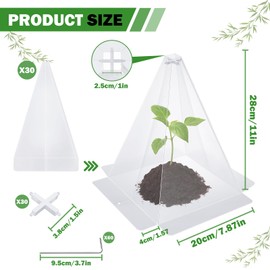 Bloomifinity Garden Cloches for Plants，30 Pack Reusable Plastic Seedling Plant Covers with 60 Metal Stakes, Mini Greenhouse for Frost, Sun, Birds, Snails, 7.8”x11”
