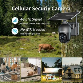 Xega 4G LTE Cellular Security Camera Outdoor Solar Camera Wireless Built-in SIM Card, 2K HD Color Night Vision PTZ 360° View, Smart PIR Motion Detection, 2-Way Talk, No WiFi, IP66