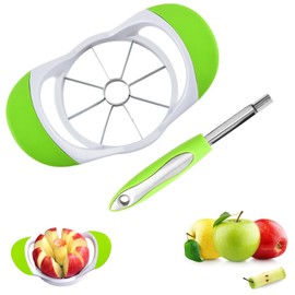 yufana 2 Pieces Apple Corer, Apple Cutter, Fruit Cutter, 8 Slicer Blades, Apple Slicer Stainless Steel, Apple Corer, Apple Cutter, Non-Slip ABS Handles, 17.5 x 10.5 cm (Green)