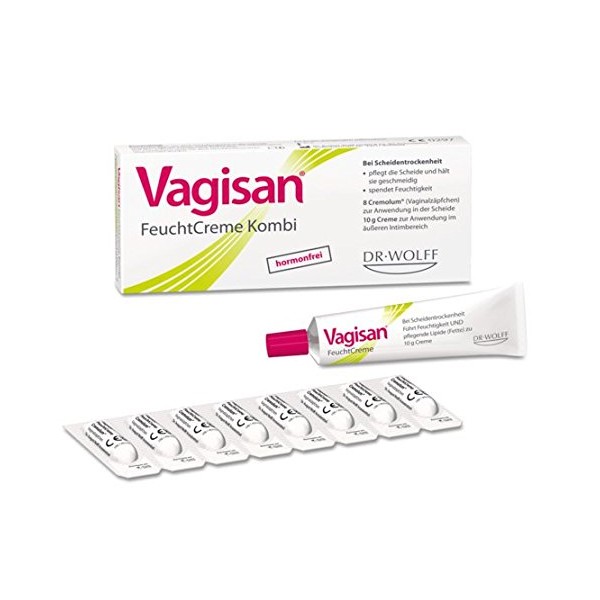 Vagisan Moisturising Cream Combination Economy Set 2 x 8 Cream and 2 x 10 g Cream. To relieve the discomfort of vaginal dryness.