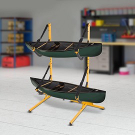 KOLHGNSE Double Kayak Storage Rack, Freestanding Holder Adjustable Straps EVA Pads Canoe Surfboard Floor Stand Heavy Duty Organizer Garage Outdoor (Yellow)