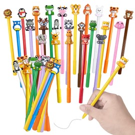 Zhirlyn Animal Party Favor Cute Animal Pens Bulk Fun Kawaii Rabbit Cow Frog Elephant Tiger Lion and Monkey Shape Gel Ink Pens for School Office Home and Birthday Pen (Animal, 24)