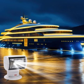 JAYGOVAN Remote LED Searchlight Marine LED Spot Light for Boat Truck 100W 2500lm Hunting Searching 360 Rotating LED Boat Searchlight Strong Magnets Built-in 12V Spot Light