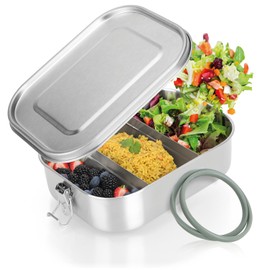Robin Goods® Lunch-Box aus Edelstahl - Frischhaltedose mit herausnehmbaren Trennsteg - auslaufsicher durch Silikondichtung - Aufbewahrungsbox 1400ml - Camping/Picknick (1 Stück - 1400ml)