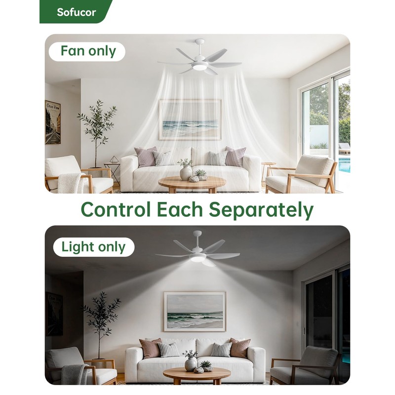 Sofucor 54 Inch Ceiling Fans with Lights-Outdoor White Ceiling Fan