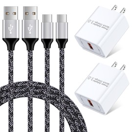 18W Quick Charge 3.0 Fast Charger for LG Stylo 6 5 4,LG V60 V50 V40 V35 V30S ThinQ V30 V20 Q7+,LG G8 G8X G7 ThinQ G6 G5,LG K51 K52 K61 K62 K92,LG Velvet,3A Rapid Wall Charger Plug+2PC 6FT USB C Cable