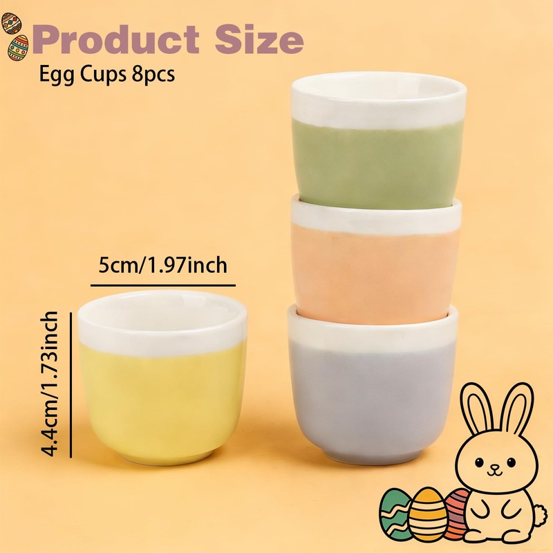 Zaposcca 8-Pack Ceramic Egg Cups, Macaron Color Egg Holders for