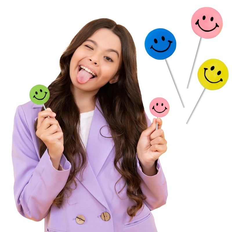 Assorted Happy Face Shaped Lollipops, Rainbow Swirl Lollipop, Mixed Fruit