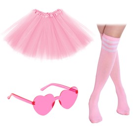 Tutu Costume for Adult, Women’s Tutu Skirts 5 Layered with Heart Sunglasses Tube Socks for Party Cosplay (Pink)