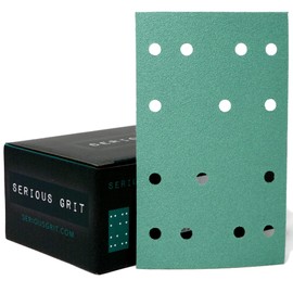 Serious Grit - 3" x 5" (80mm x 133mm) 14-Hole 120 Grit Sanding Sheets - Fits Festool RTS 400 & Mirka Deos 353 - Heavy-Duty Hook & Loop Film Abrasives - Sandpaper for Sheet Sanders - 50 Pack Box