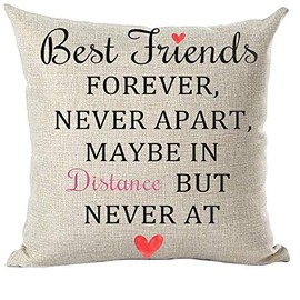 Ramirar Best Friends Forever Never Apart Maybe in Distance But Never at Heart Love Decorative Throw Pillow Cover Case Home Living Room Bed Sofa Car Cotton Linen Square 18 x 18 Inches