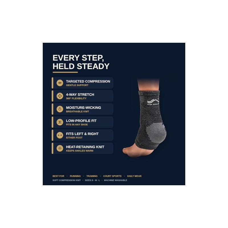Ankle Support Compression, Slip-On, Running, Size L