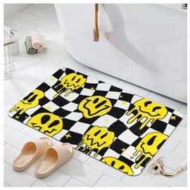 APROPHIC Black and White Checked Bathroom Rug, Funny Art Smiling Absorbent Bath Mat, Non-Slip and Washable, Suitable for Bathtub, Shower and Laundry Room, 50 x 80 cm