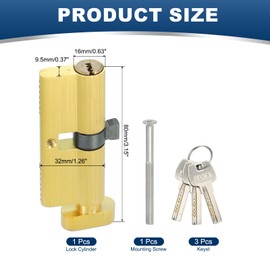 PATIKIL Solid Brass Lock Cylinder, 80mm(35/10/35) 1-1/4" Door Lock Cylinder Storm Door Lock Cylinder with 3 Keys for Anti-Theft Wooden Aluminum Door