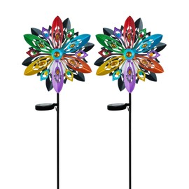 Putuo Decor 2 Pack Solar Wind Spinners Outdoor, Multi-color 49in Wind Sculptures & Spinners, Waterproof Kinetic Wind Spinners Outdoor Metal Garden Windmill for Yard and Garden